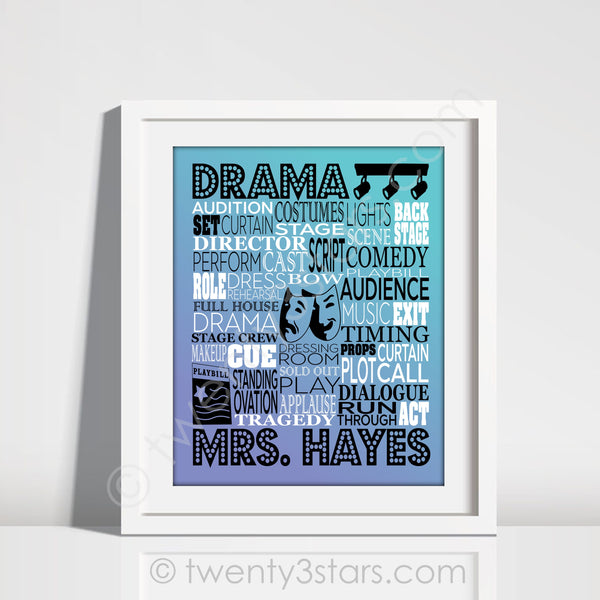 Drama Teacher Typography Wall Art - twenty3stars