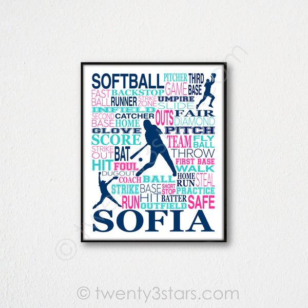 Softball Typography Wall Art - twenty3stars