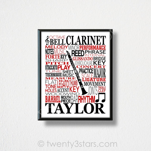 Bass Clarinet Typography Wall Art - twenty3stars