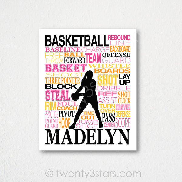 Girl's Basketball Typography Wall Art - twenty3stars