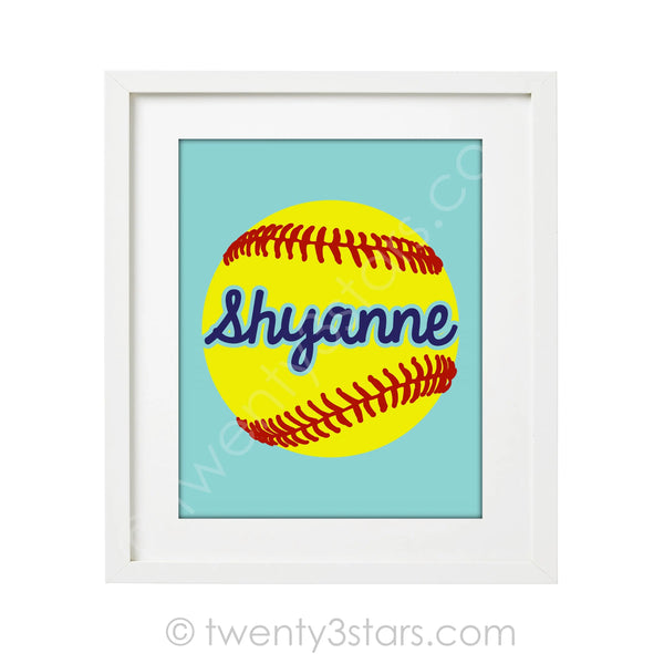 Softball & Name Wall Art - twenty3stars