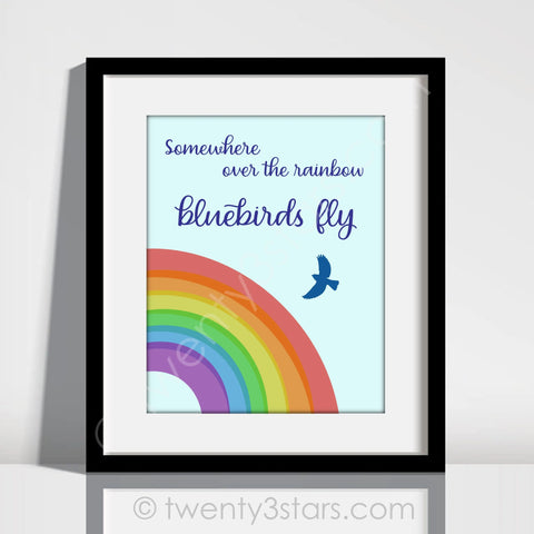 Somewhere Over The Rainbow Wall Art - Bluebirds Fly Song Quote Wall Art - tweny3stars twenty3stars