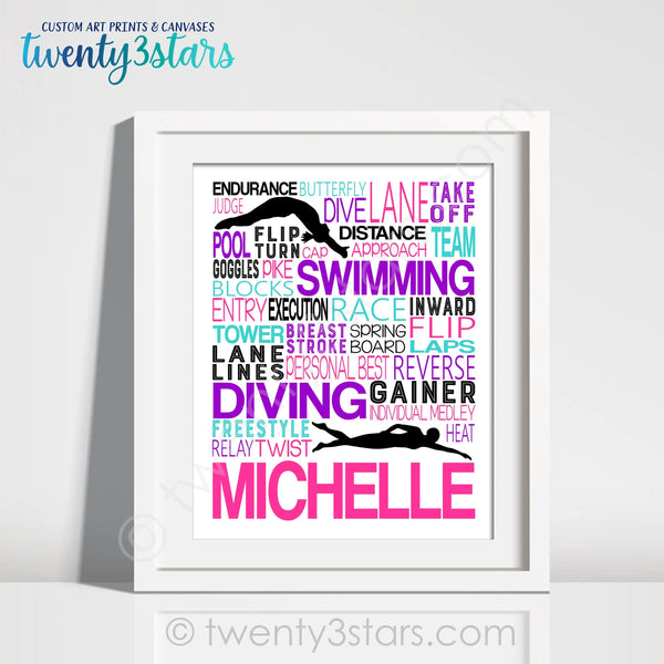 Swim & Dive Typography Wall Art - twenty3stars