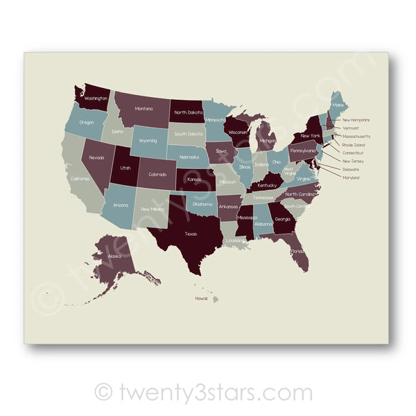 United States Map Wall Art - twenty3stars