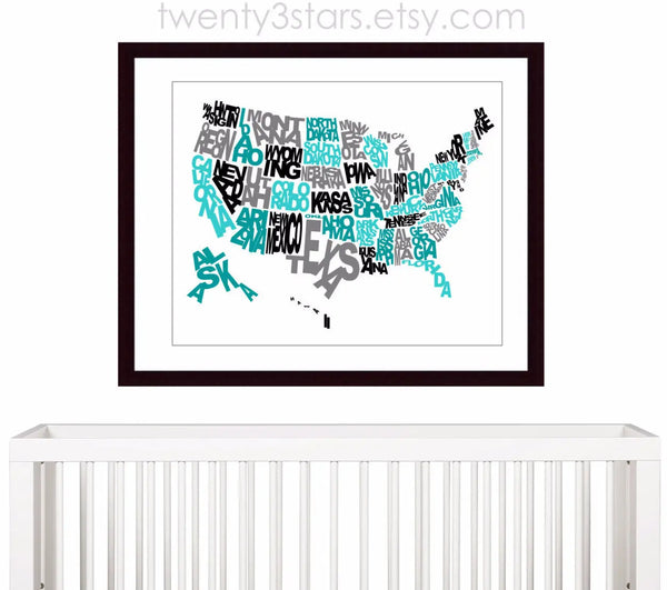 United States Typography Map Wall Art - twenty3stars