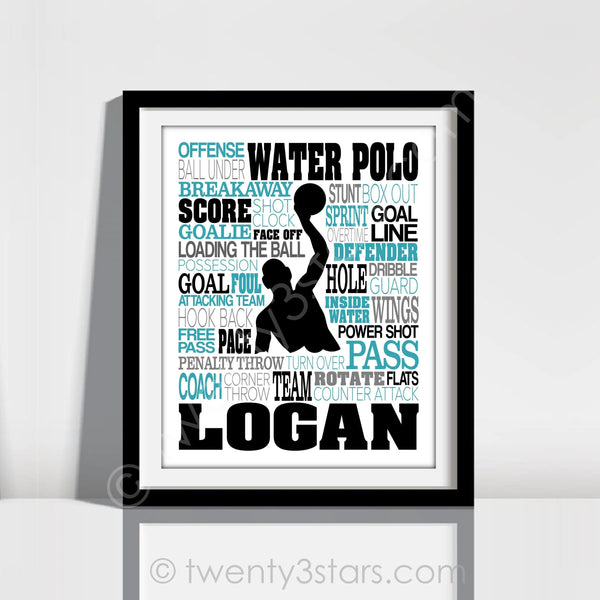 Water Polo Word Wall Art -twenty3stars
