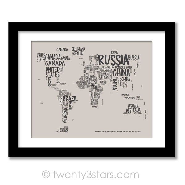World Map Typography Wall Art - twenty3stars
