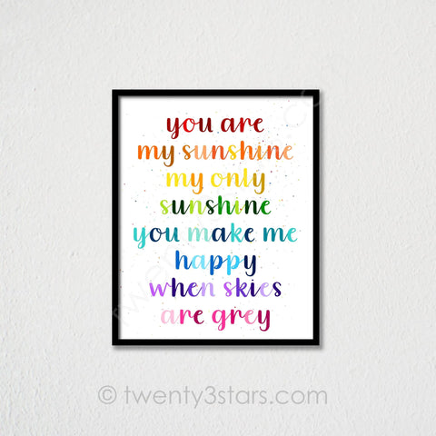 You Are My Sunshine Nursery Rhyme Rainbow Wall Art - twenty3stars
