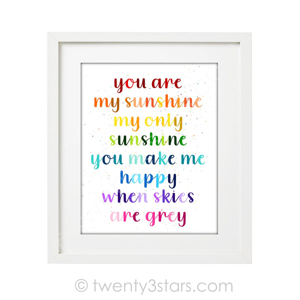 You Are My Sunshine Nursery Rhyme Rainbow Wall Art - twenty3stars