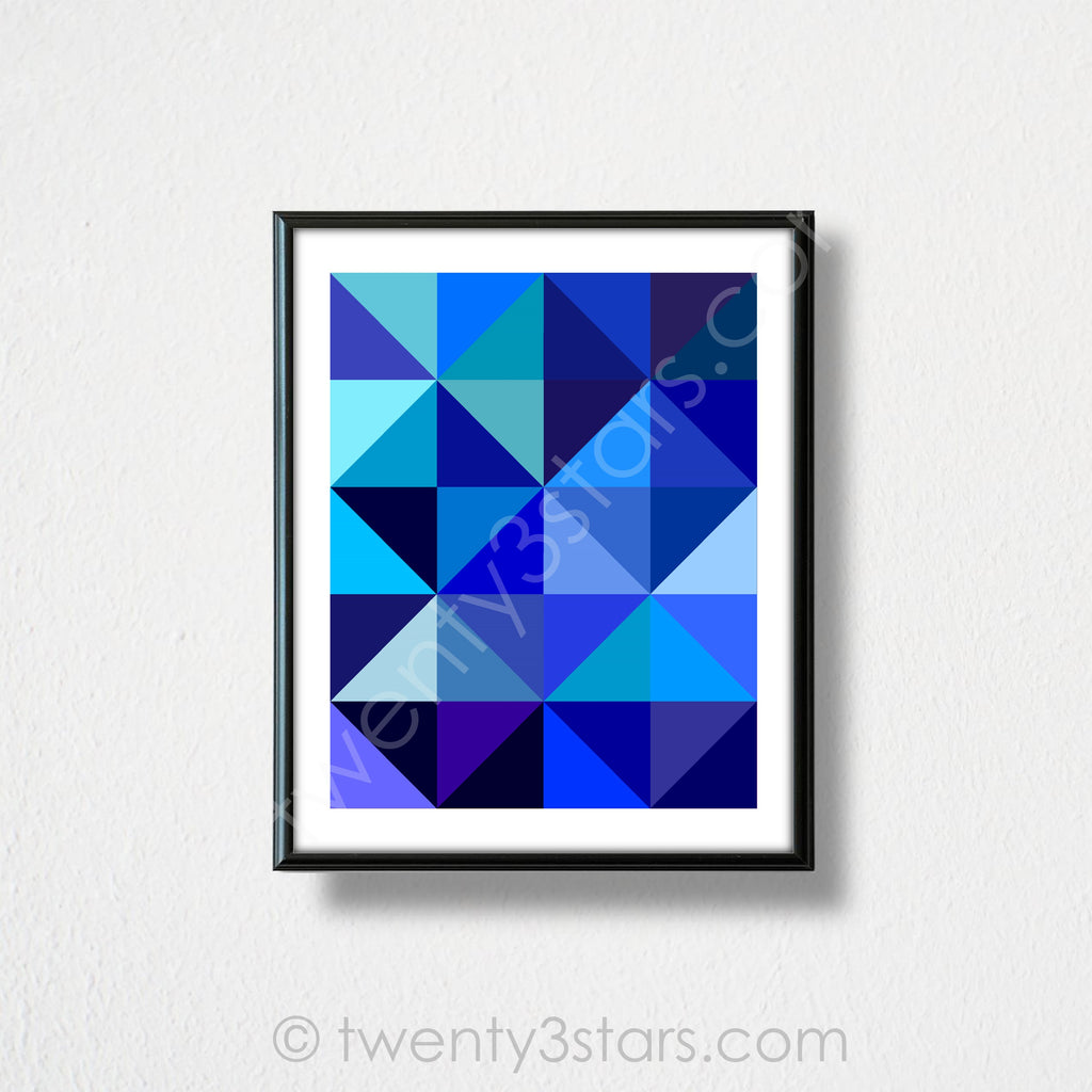 Blue Triangles Geometric Wall Art - twenty3stars