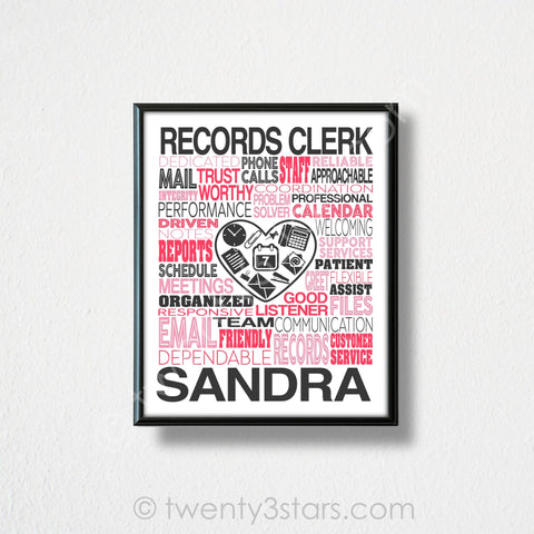 Records Clerk Typography Wall Art - twenty3stars